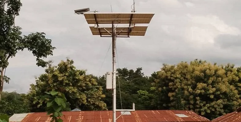 A telecoms tower in a Nigerian village.