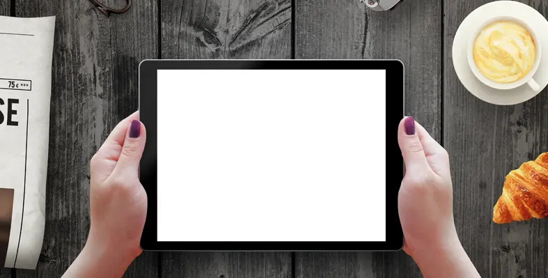 Tablet with isolated screen in woman hands