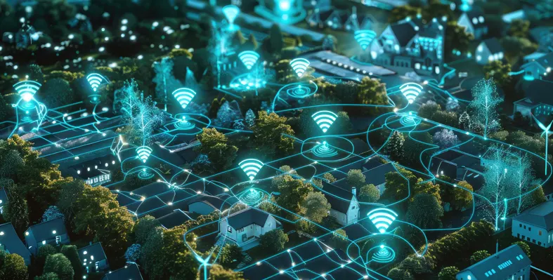 Small row houses connected to Wi-Fi networks.