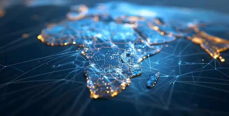 Digital representation of Africa in a map with network connections