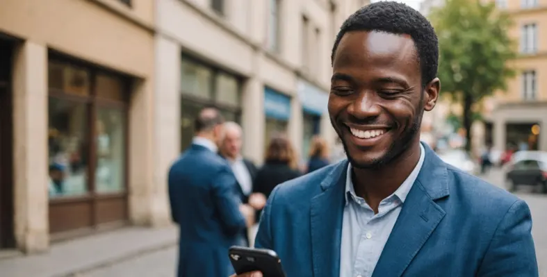 AI image of an african man texting on his phone