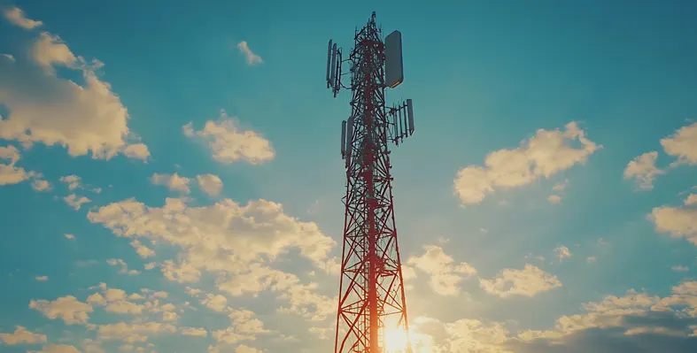 Image of Telecommunication tower with 5G antennas under daylight