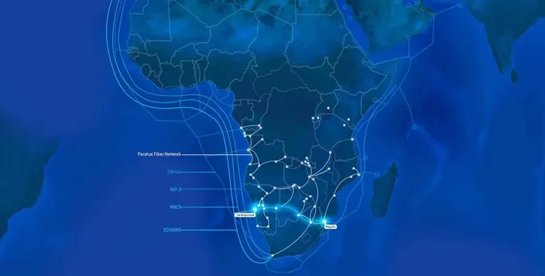 Map illustrating fiber route from West to East Africa.