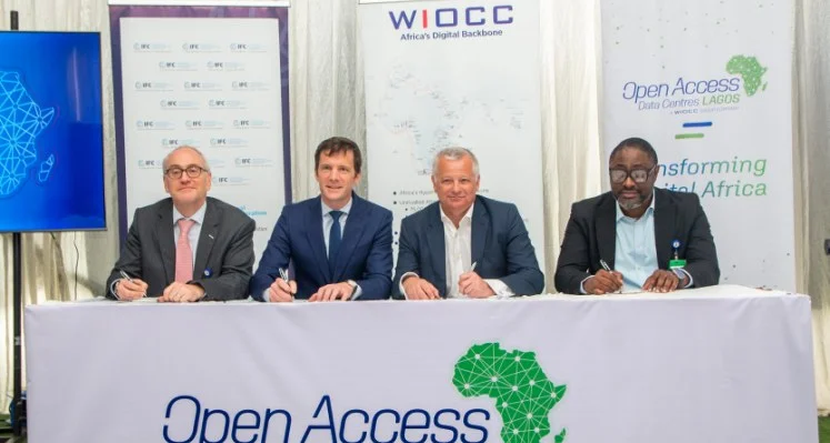 Left to right: Dan Croft (Regional Industry Manager, Infrastructure, Central Africa & Anglophone West Africa - IFC), Jean Guyonnet-Duperat (Country Director Nigeria - Proparco), Chris Wood (CEO - WIOCC Group), Chidi Iwuchukwu (Head of Investment Banking, Banking Division Africa - RMB). (Image source: WIOCC Group)