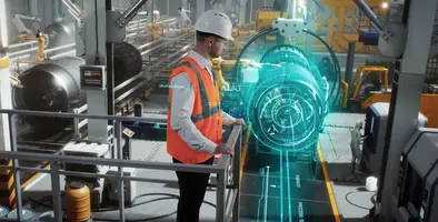 Digital image of an engineer on a high-tech robotic line 