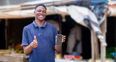 A man after transferring money via online platform.