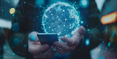 smartphone with connected dots sphere