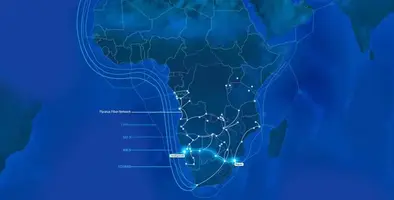 Map illustrating fiber route from West to East Africa.