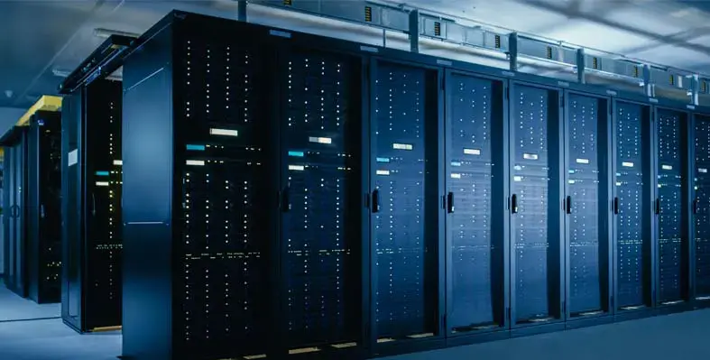 Data Center With Multiple Rows of Fully Operational Server Racks
