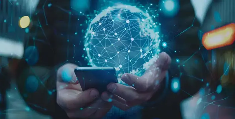 smartphone with connected dots sphere