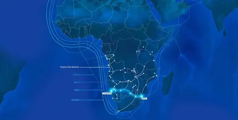 Map illustrating fiber route from West to East Africa.